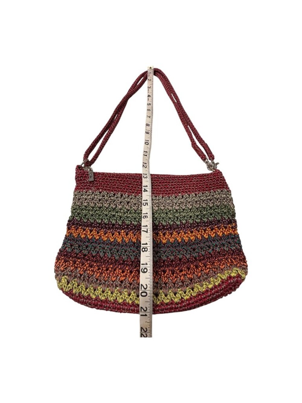 The Sak Crochet Shoulder Bag Multicolor Stripe Knit Hobo Purse Boho Zip Top - Picture 7 of 11
